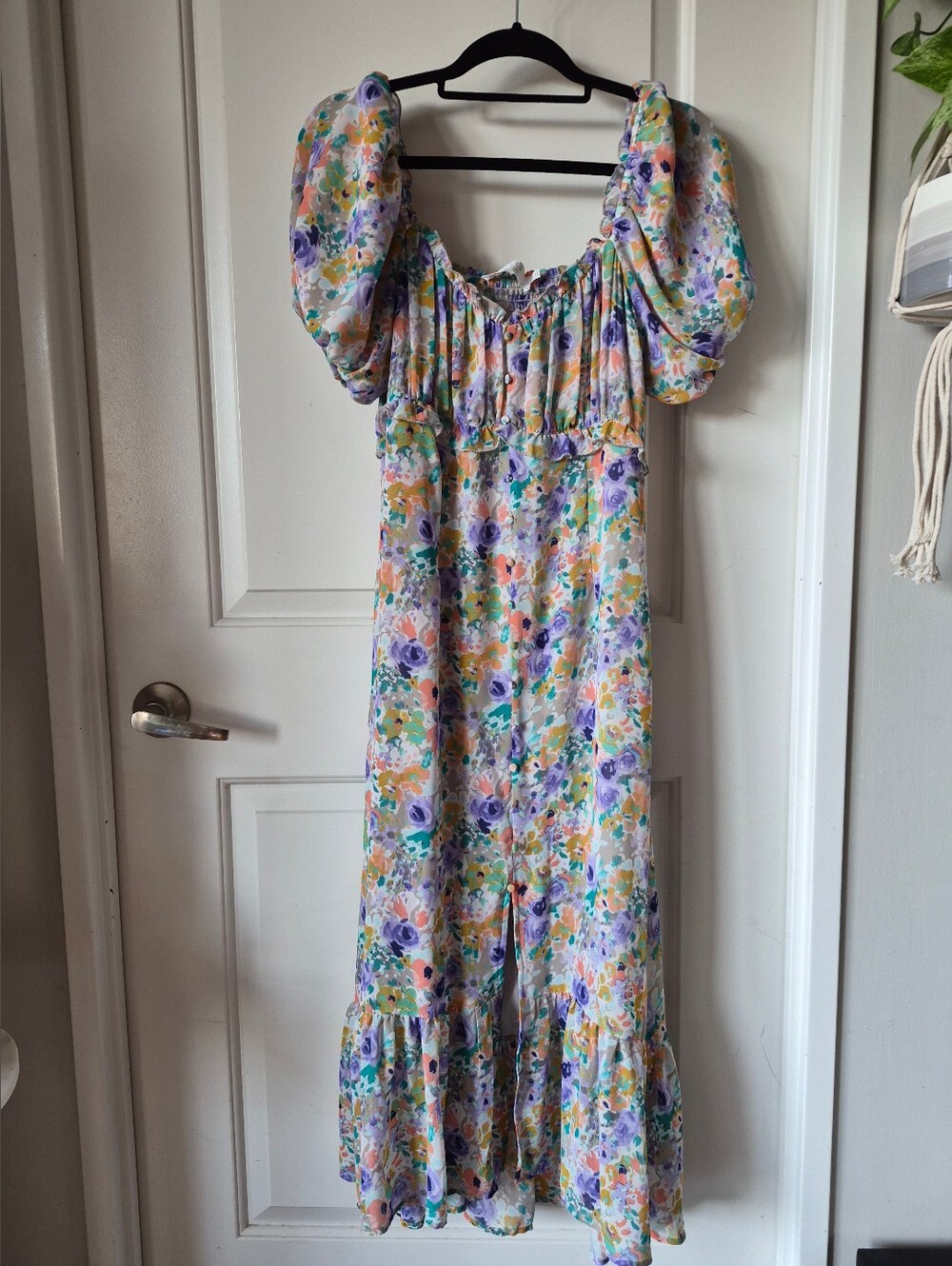Astr The Label Long Floral Dress in Purple, Teal & Peach
